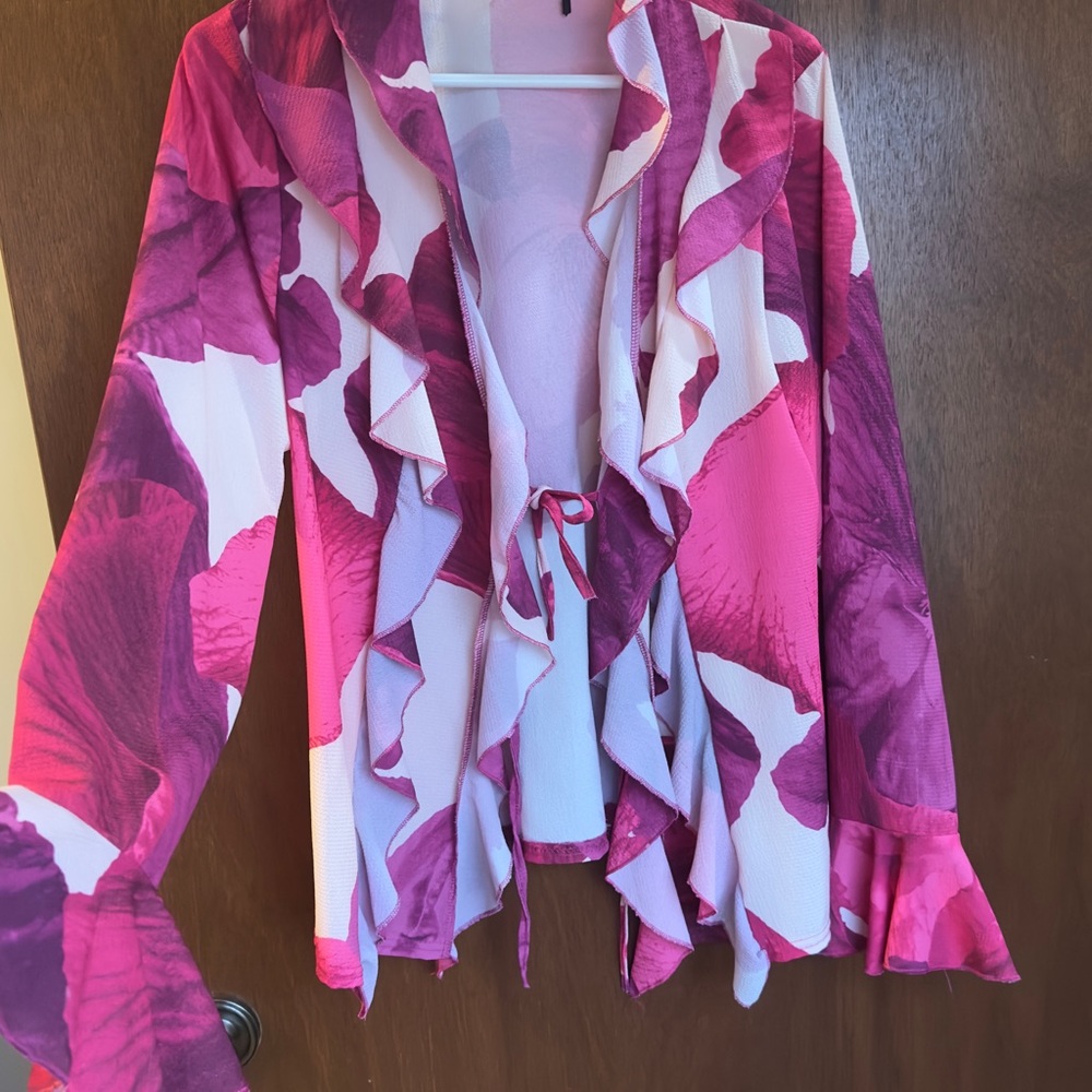 Vibrant Pink Floral Ruffle Top